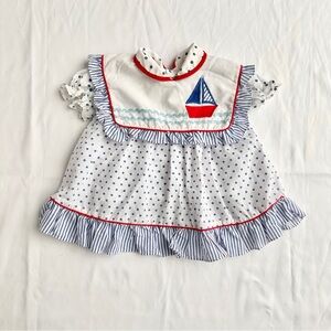 Vintage Broadway Kids Sailboat Ruffle Smock Dress & Shirt Set ⛵️ Size 3-6 Months